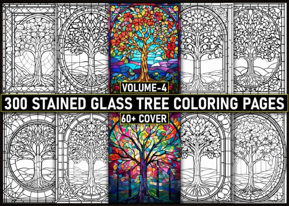 300 Stained Glass Tree Coloring Pages